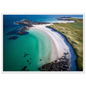Scottish island beach from the air, print in a white frame with a wide mount