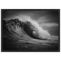 Ocean barrel wave in monochrome, print in a dark frame
