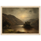 Highland loch at moonrise in a pale natural wood frame with a mount