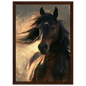 Dark bay horse portrait, print in a dark wood frame