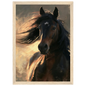 Dark bay horse portrait, print in a natural wood frame