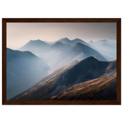 Highland ridges at first light, poster in a dark brown wood frame