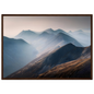 Highland ridges at dawn in a wide dark brown wood frame