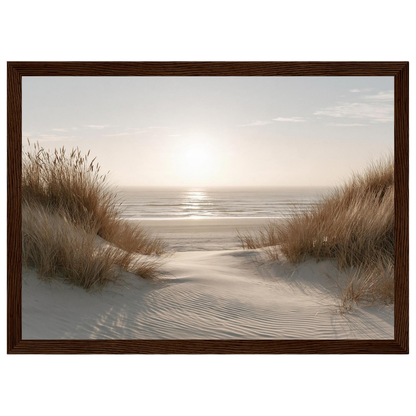 Dune path to the sea, print in a dark wood frame