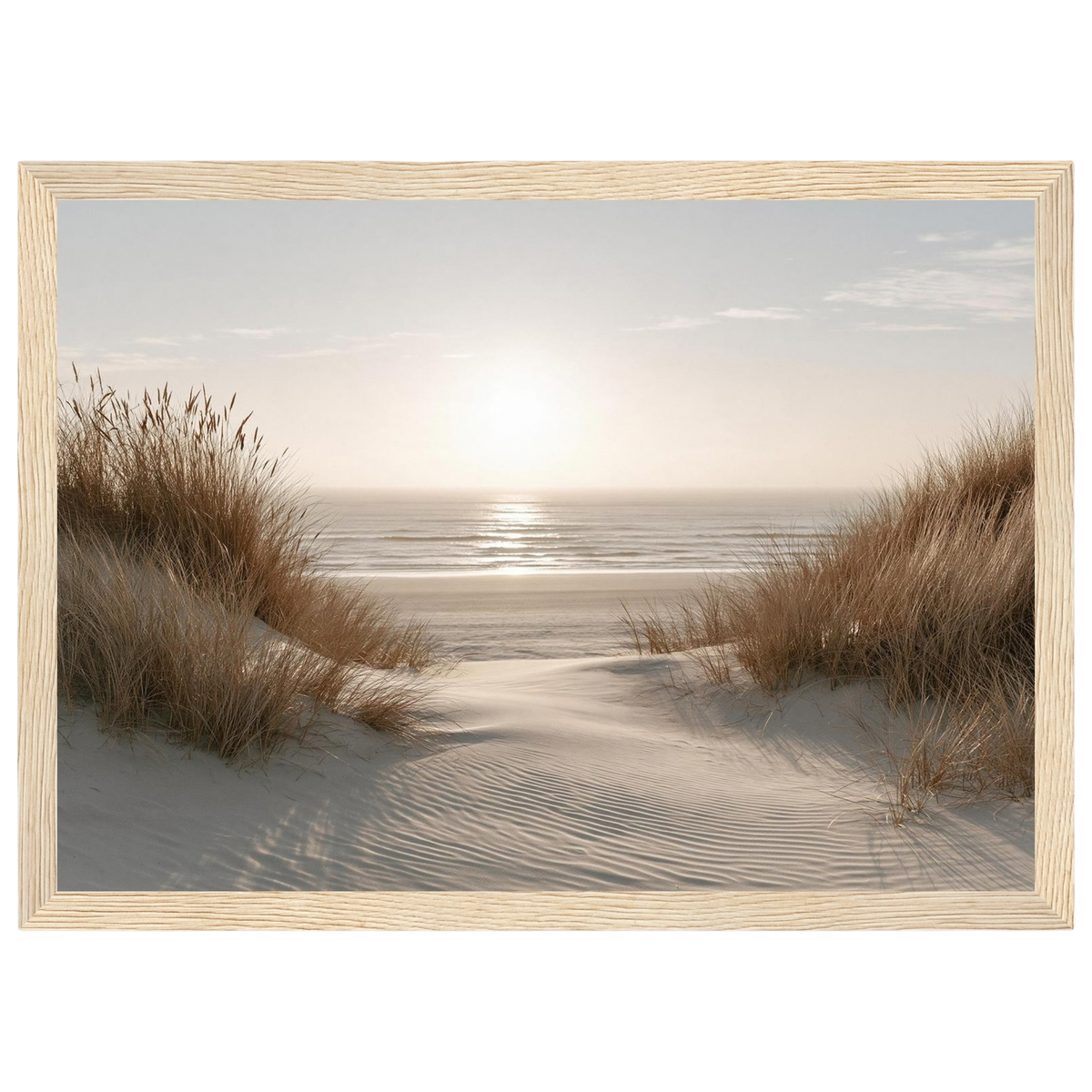 Dune path to the sea, print in a natural wood frame