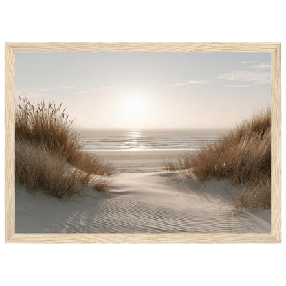 Dune path to the sea, print in a natural wood frame