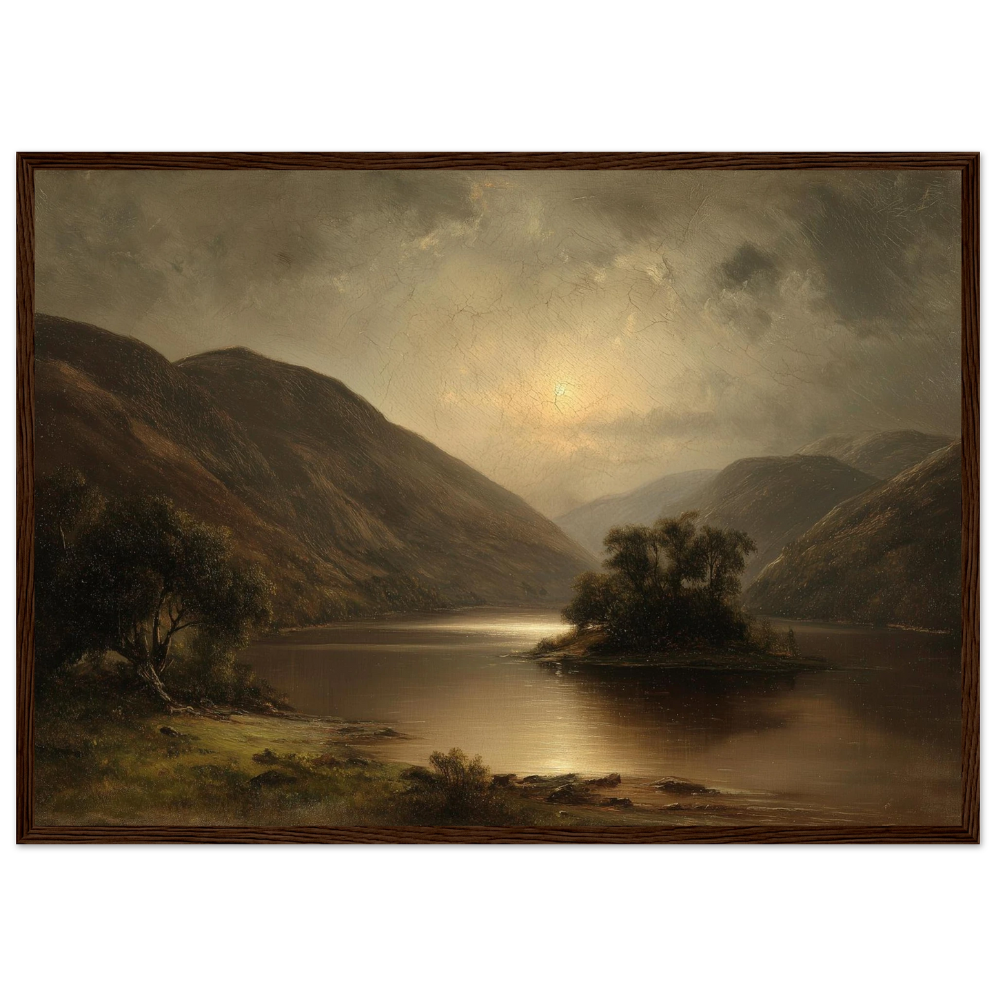 Antique oil style loch and glen in a warm brown wood frame