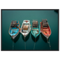Boats at their moorings with trailing lines, print in a dark grey frame
