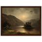 Moonlit Scottish glen and loch in a deep mahogany wood frame