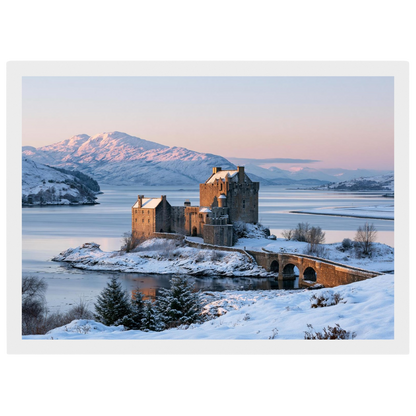 Eilean Donan Castle at Winter Dawn, print in a white frame