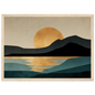 Gold sun over still water landscape poster in a light oak frame