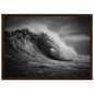 Breaking wave in monochrome, framed in rich dark wood