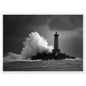 Lighthouse in a storm, black and white print in a white frame with a wide mount