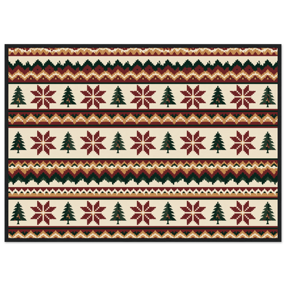 Fair Isle knitting pattern in oxblood, pine and ochre, print in a black frame