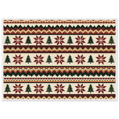 Fair Isle knitting pattern in oxblood, pine and ochre, print in a white frame