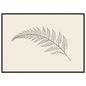 Fern frond line drawing on warm cream, print in a black frame