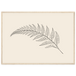 Fern frond line drawing on warm cream, print in a natural wood frame