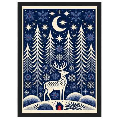 Folk-art winter glen, print in a black frame
