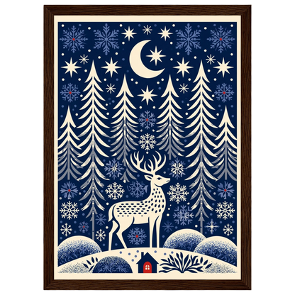 Folk-art winter glen, print in a dark wood frame