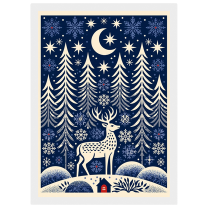 Folk-art winter glen, print in a white frame