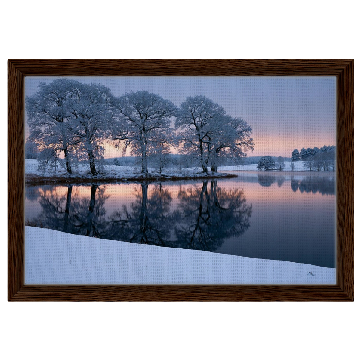 Frozen lake at first light, canvas in a dark wood frame