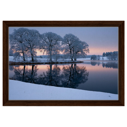 Frozen lake at first light, canvas in a dark wood frame