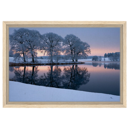 Frozen lake at first light, canvas in a natural wood frame