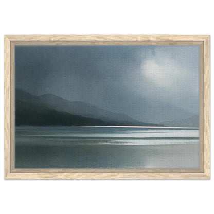 Glen dissolving in rain, canvas in a natural wood frame