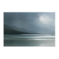 A Highland glen dissolving into rain, the far hills lost in weather and a band of silver light across the loch, printed on stretched canvas