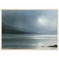 Glen dissolving in rain over a Highland loch, print in a natural wood frame