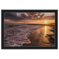 Golden beach sunset, canvas in a black frame