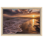 Golden beach sunset, canvas in a natural wood frame