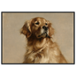 A Golden Retriever oil portrait, print in a black frame