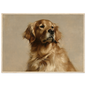 A Golden Retriever oil portrait, print in a natural wood frame
