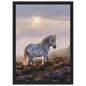 Grey pony on the heather, print in a black frame