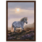 Grey pony on the heather, print in a dark wood frame
