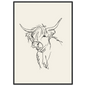 Loose line sketch of a Highland cow with head turned, print in a black frame