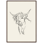 Loose line sketch of a Highland cow with head turned, print in a dark wood frame