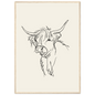 Loose line sketch of a Highland cow with head turned, print in a natural wood frame