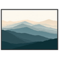 Highland ridgelines in layered flat bands, print in a black frame