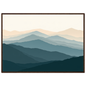 Highland ridgelines in layered flat bands, print in a dark wood frame