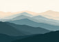 Layered Highland ridgelines reduced to flat overlapping bands of deep pine, slate teal and pale stone under a cream sky