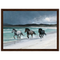 Horses on a Hebridean beach, print in a dark wood frame