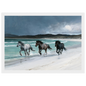 Horses on a Hebridean beach, print in a white frame