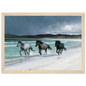 Horses on a Hebridean beach, print in a natural wood frame