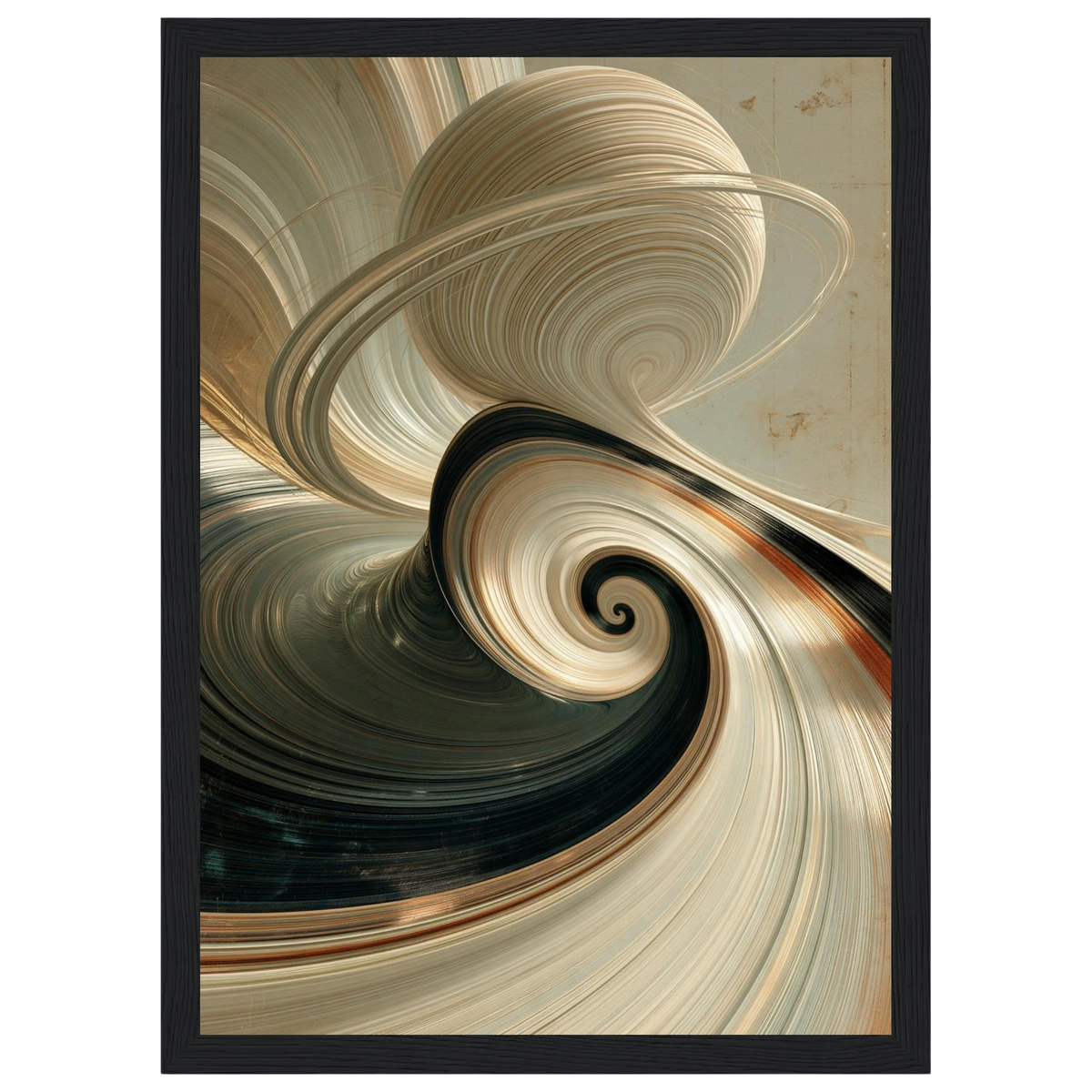 Ivory spiral abstract, print in a black frame