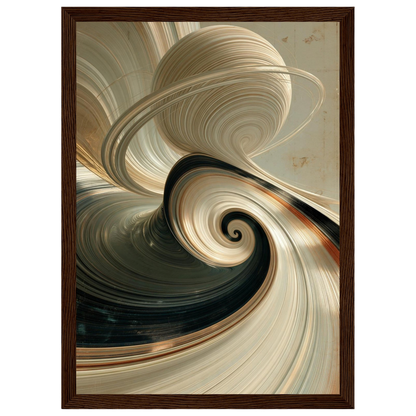 Ivory spiral abstract, print in a dark wood frame