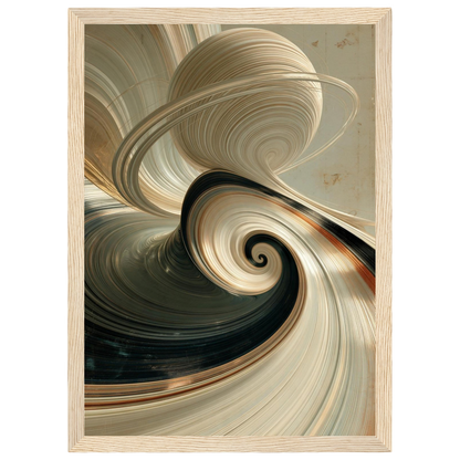 Ivory spiral abstract, print in a natural wood frame