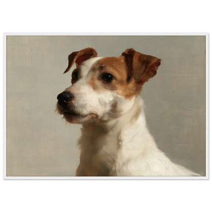 A Jack Russell terrier oil portrait, print in a white frame
