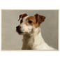 A Jack Russell terrier oil portrait, print in a natural wood frame